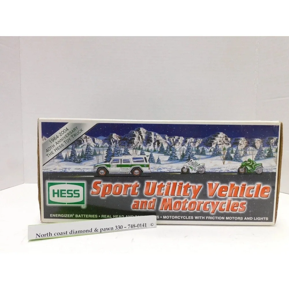 Hess Sport Utility Vehicle and Motorcycles SUV Toy Set Green White Chrome DW742